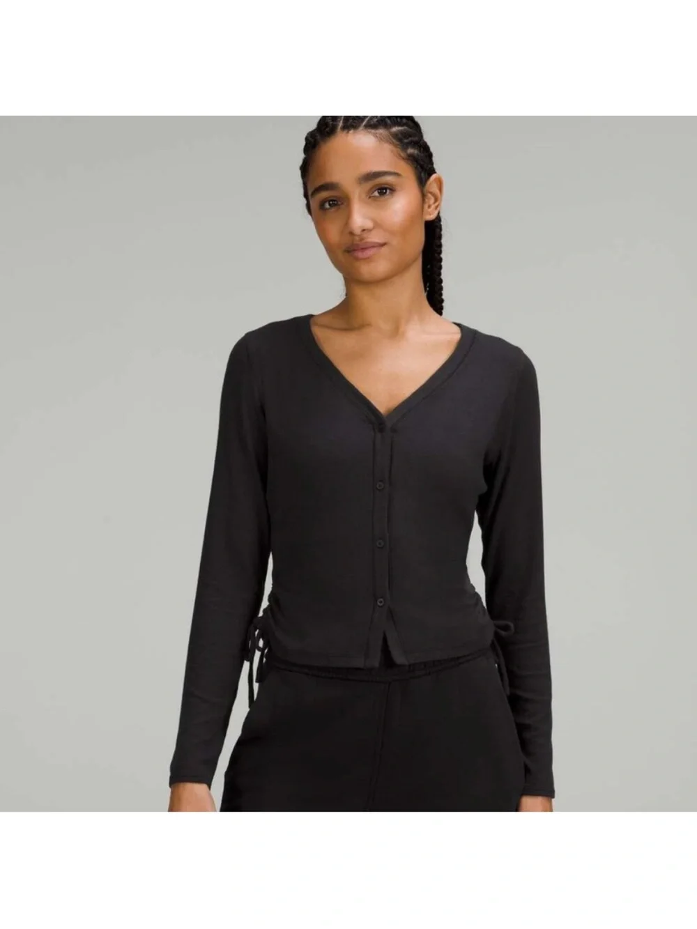 NWOT Lululemon Black Side-Cinch Ribbed Cardigan 6